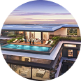 Luxury modern home with swimming pool and mountain view