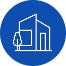 Blue house icon representing home search services
